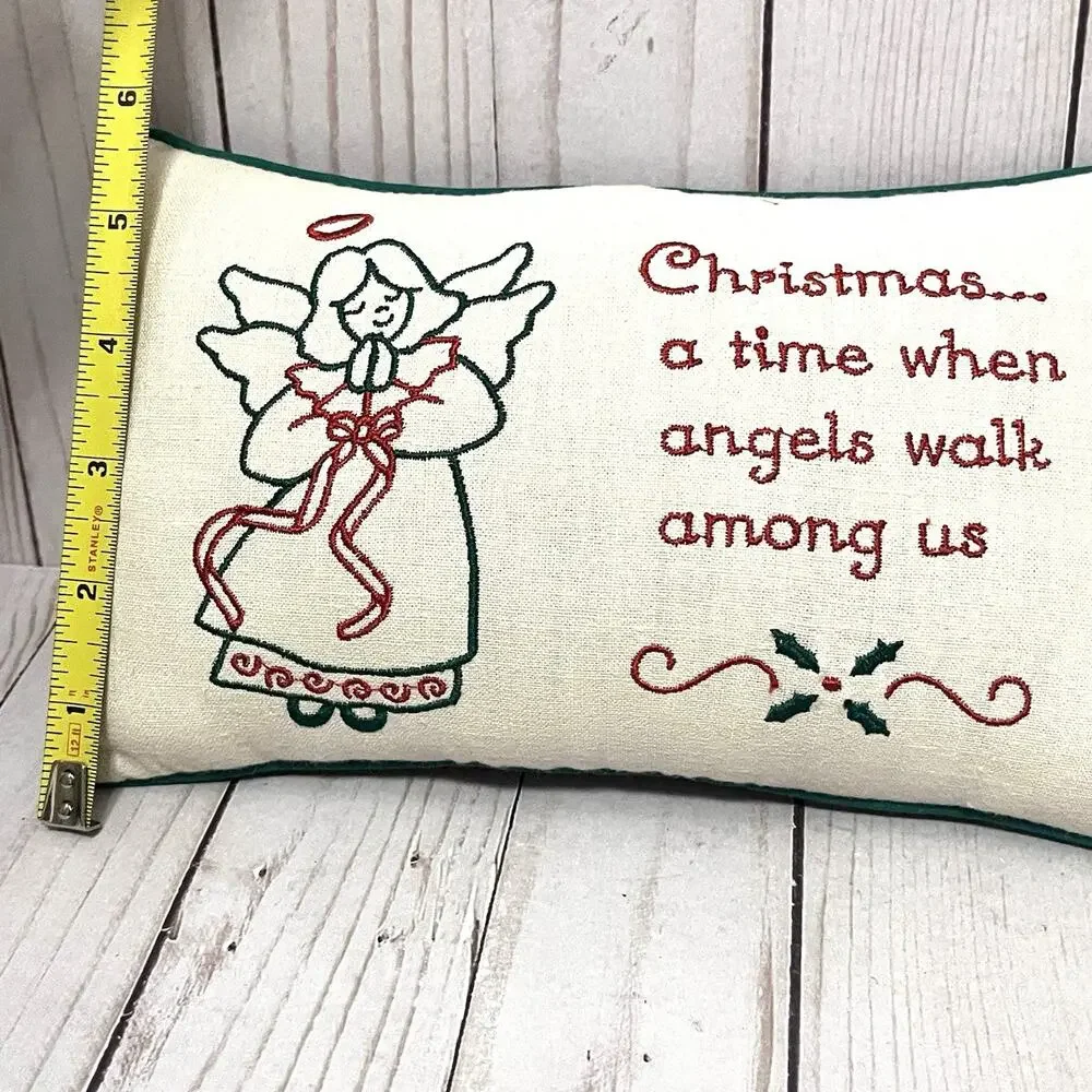 Set of 2 Small Christmas Throw Pillows Embroidered Holiday Angel & Songs